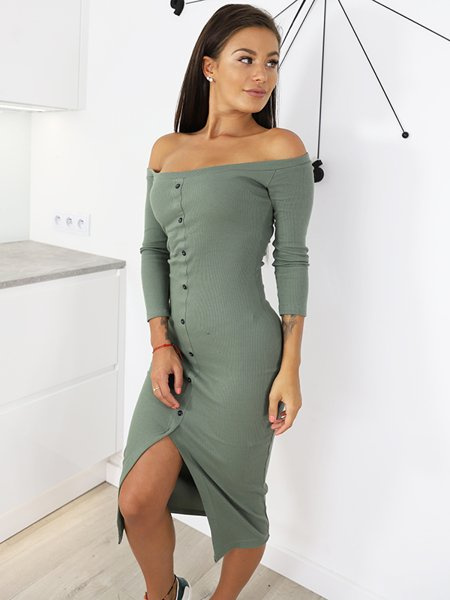 Dlouhé Bavlněné Šaty Maxi Button-Down | khaki X103