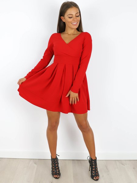 Elegantní Rozšířené Obálkové Šaty | červená X164