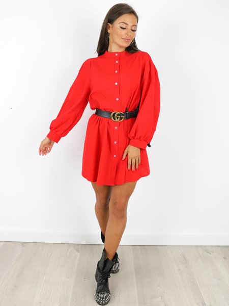 Elegantní Šaty S Knoflíky Z Krepové Bavlny | červená X166
