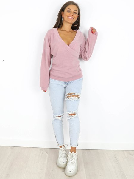 Oversize Svetr S Výstřihem | špinavě růžová X153