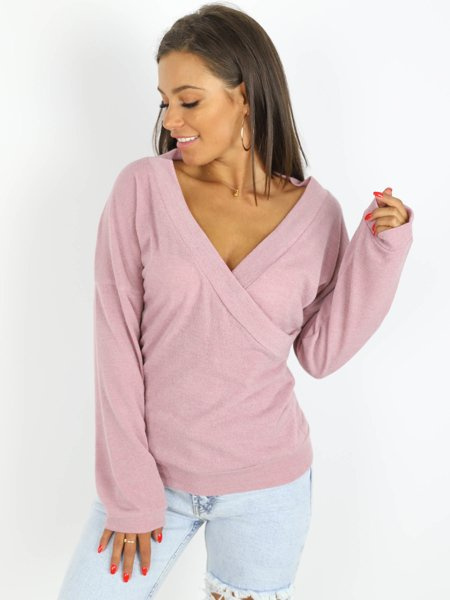 Oversize Svetr S Výstřihem | špinavě růžová X153
