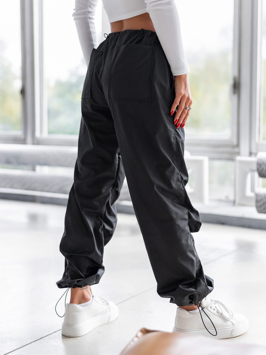 Padákové kalhoty s nízkým pasem černá C457