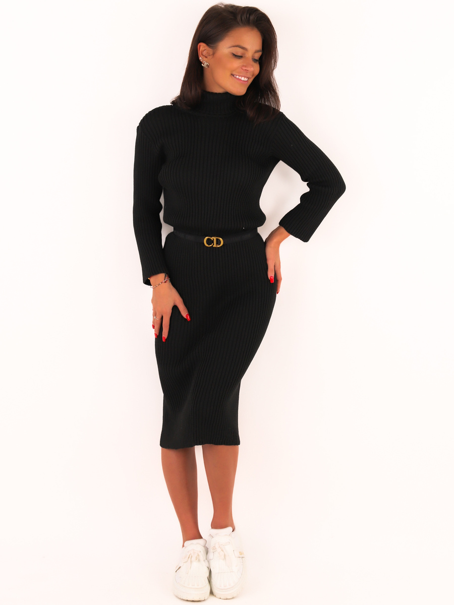 Rolákové svetrové šaty midi délky černá K251