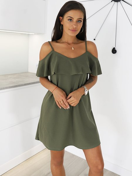 Španělské Šaty S Volánem | khaki X78