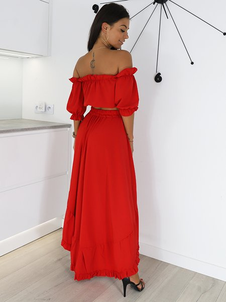 Vzdušný Boho Set Top + Sukně | červená X77