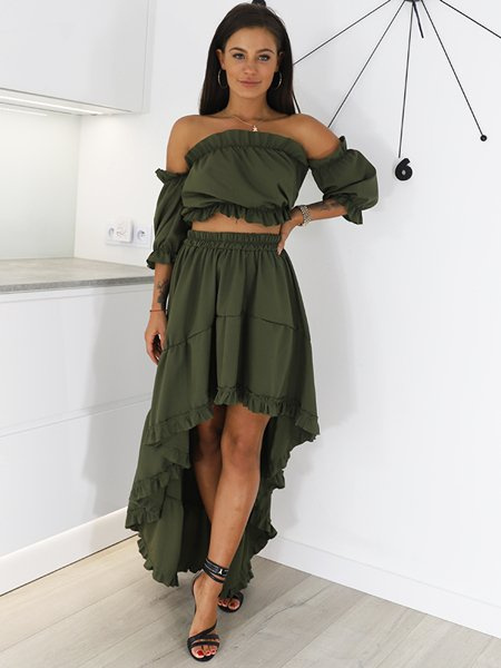 Vzdušný Boho Set Top + Sukně | khaki X77