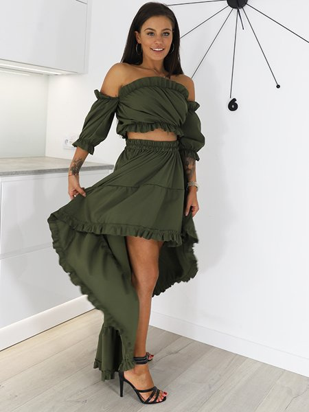 Vzdušný Boho Set Top + Sukně | khaki X77