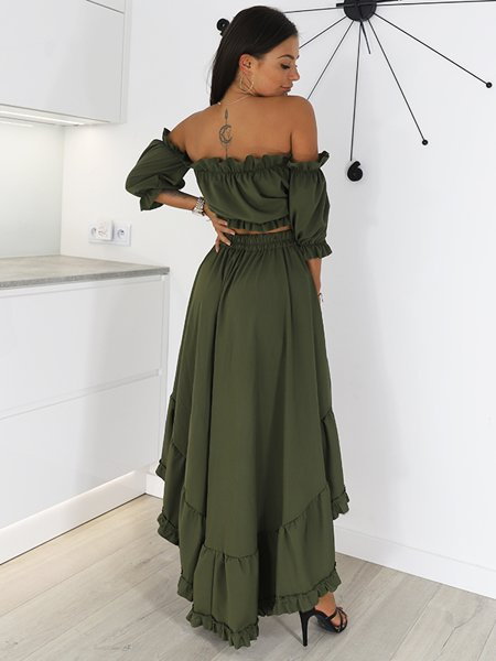 Vzdušný Boho Set Top + Sukně | khaki X77