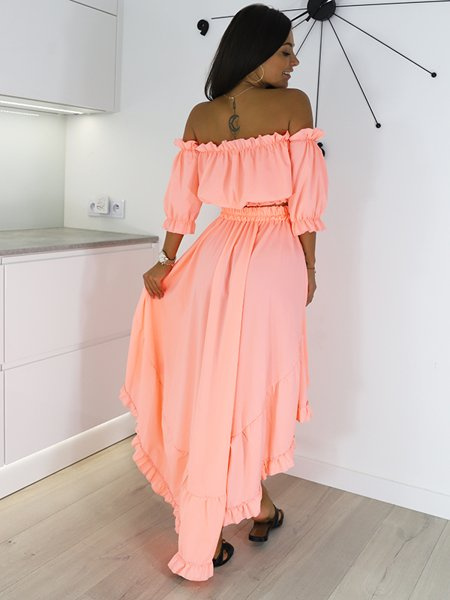 Vzdušný Boho Set Top + Sukně | růžový neon X77