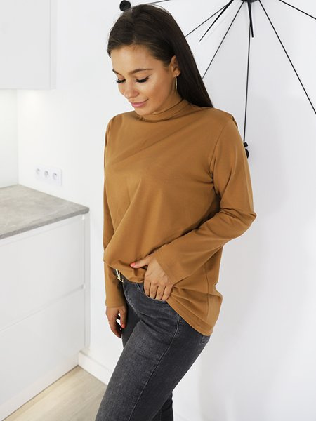Základní Bavlněná Halenka S Dlouhým Rukávem Oversize | hnědá X100