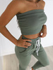 Bavlněná Halenka Krátký Top Pruhovaný | khaki X63