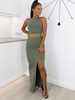 Bavlněná Tepláková Souprava Top + Maxi Sukně | khaki X94